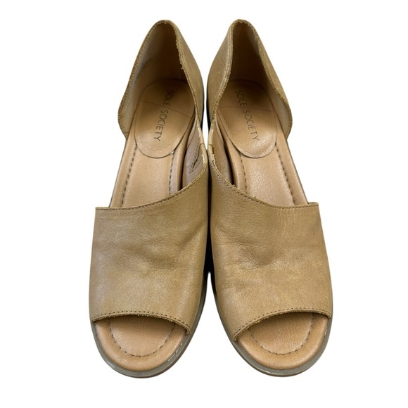 Sole Society Ralimia stacked heel leather slip on shoes in Topanga Tan 7.5 - Picture 3 of 11